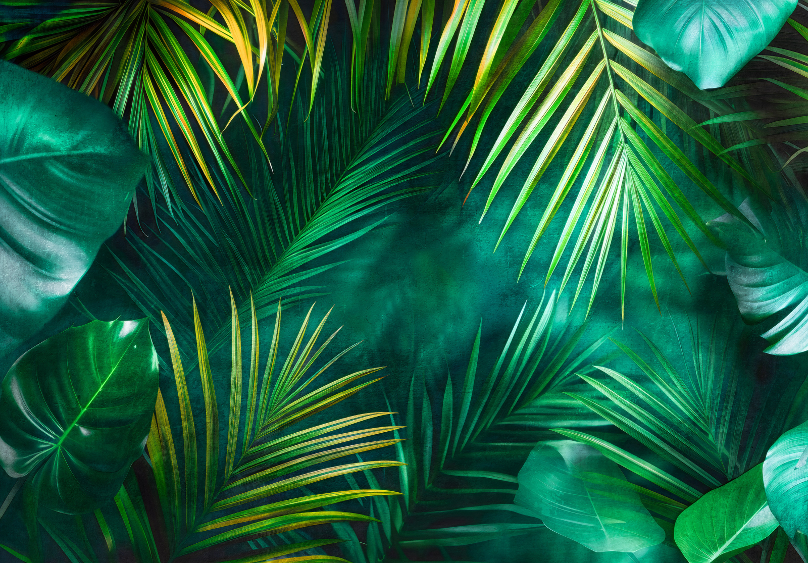 Фототапет с тропически листа в наситено зелено